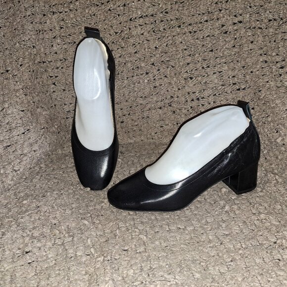 EVERLANE- The Day Heel-Black Leather-Ballet Style/Chunky Heel-Sz 5.5-Near Mint - Picture 1 of 7